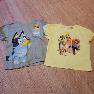 Girls‎ Bluey & Super Mario Graphic Tee Bundle 3T 3-4Y Cartoon Kidcore Casual